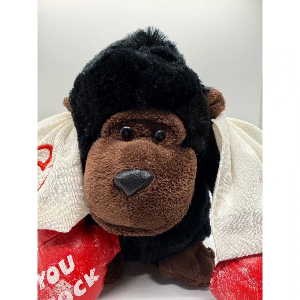 VTG‎ Dan Dee Boxing Gorilla Plush Toy Black Red Gloves You Knock Me Out Towel